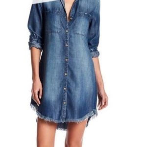 Anthropology Fringed Chambray Dress Cloth & Stone